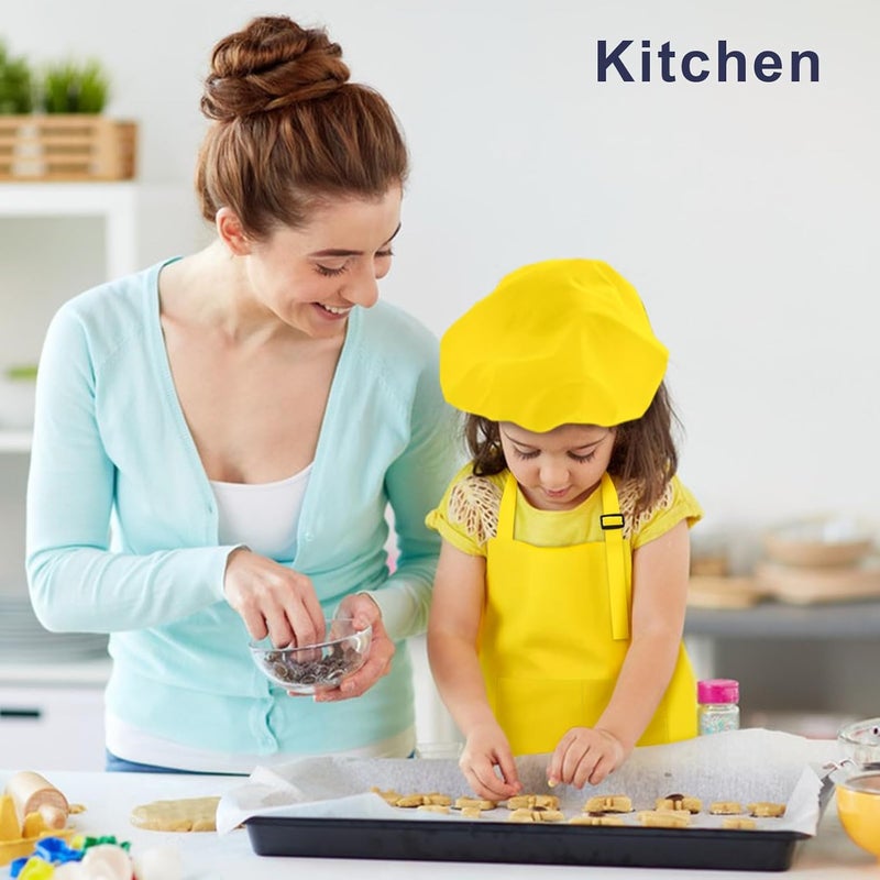 IAGBIBUI Kids Apron and Chef Hat Set, 24 Pieces Boys Girls Kids Apron with 2 Pockets Adjustable for Cooking Classroom Baking Painting, 6-13 Years, Bright Color - Image 5